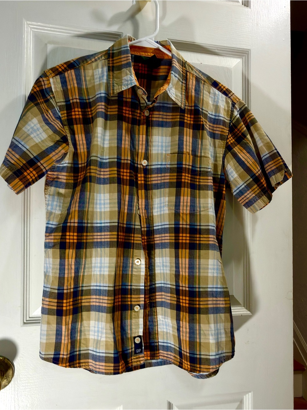 Gap Boy's XL Short Sleeve Plaid Shirt - Blue & Orange